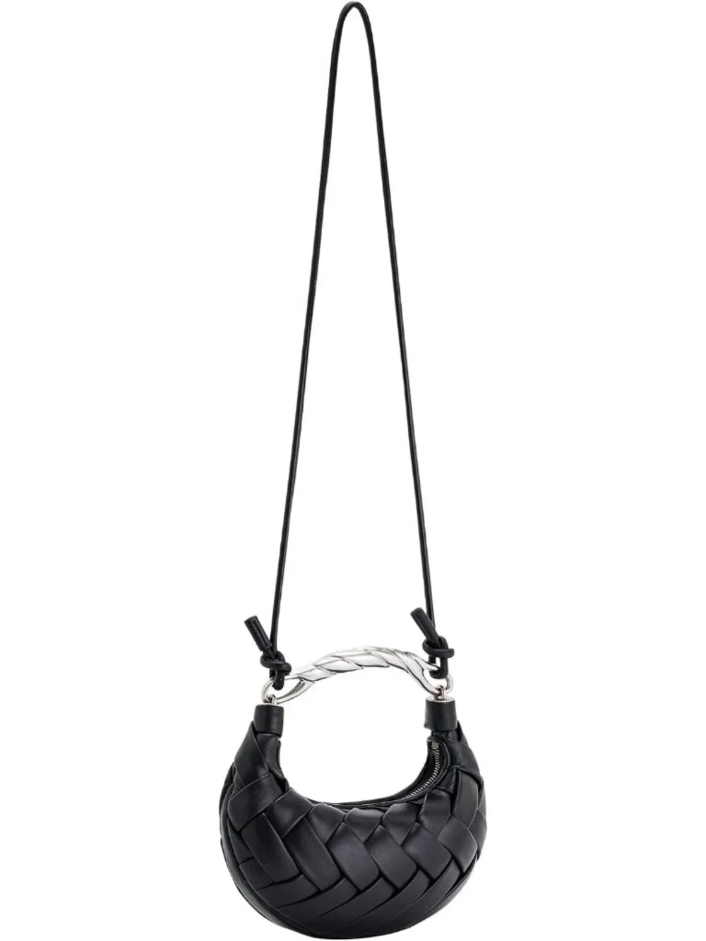 👜Women's Black Orla Woven Top Zipper Handle Bag Gold Twist Handle Purse